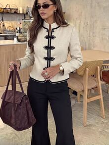 Serisse Women's Color BlockingShort "New Chinese Style" Long SleeveJacketWithMandarinCollarAndFrogClosures(Napoleon-Style) – Suitable For Work Or Dates Autumn - Multicolor - View 6