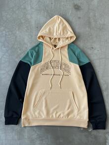 Sport MetroGents Boyfriend Style Men's Letter Print Color Block Graphic Drawstring Hooded Long Sleeve Sports Sweatshirt, For Active Wear - Multicolor - View 8