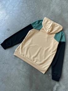 Sport MetroGents Boyfriend Style Men's Letter Print Color Block Graphic Drawstring Hooded Long Sleeve Sports Sweatshirt, For Active Wear - Multicolor - View 3
