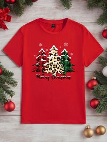 Sorvial Men's Christmas Tree Print Short Sleeve T-Shirt, Suitable As Gift For Boyfriend/Husband - Red - View 6
