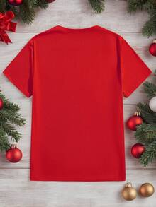 Sorvial Men's Christmas Tree Print Short Sleeve T-Shirt, Suitable As Gift For Boyfriend/Husband - Red - View 3