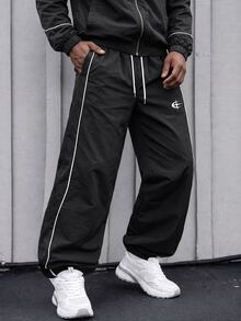 Sport MetroGents Men's Drawstring Waist Pocket Casual Daily Travel Sports Long Pants, Gym - Black - View 1