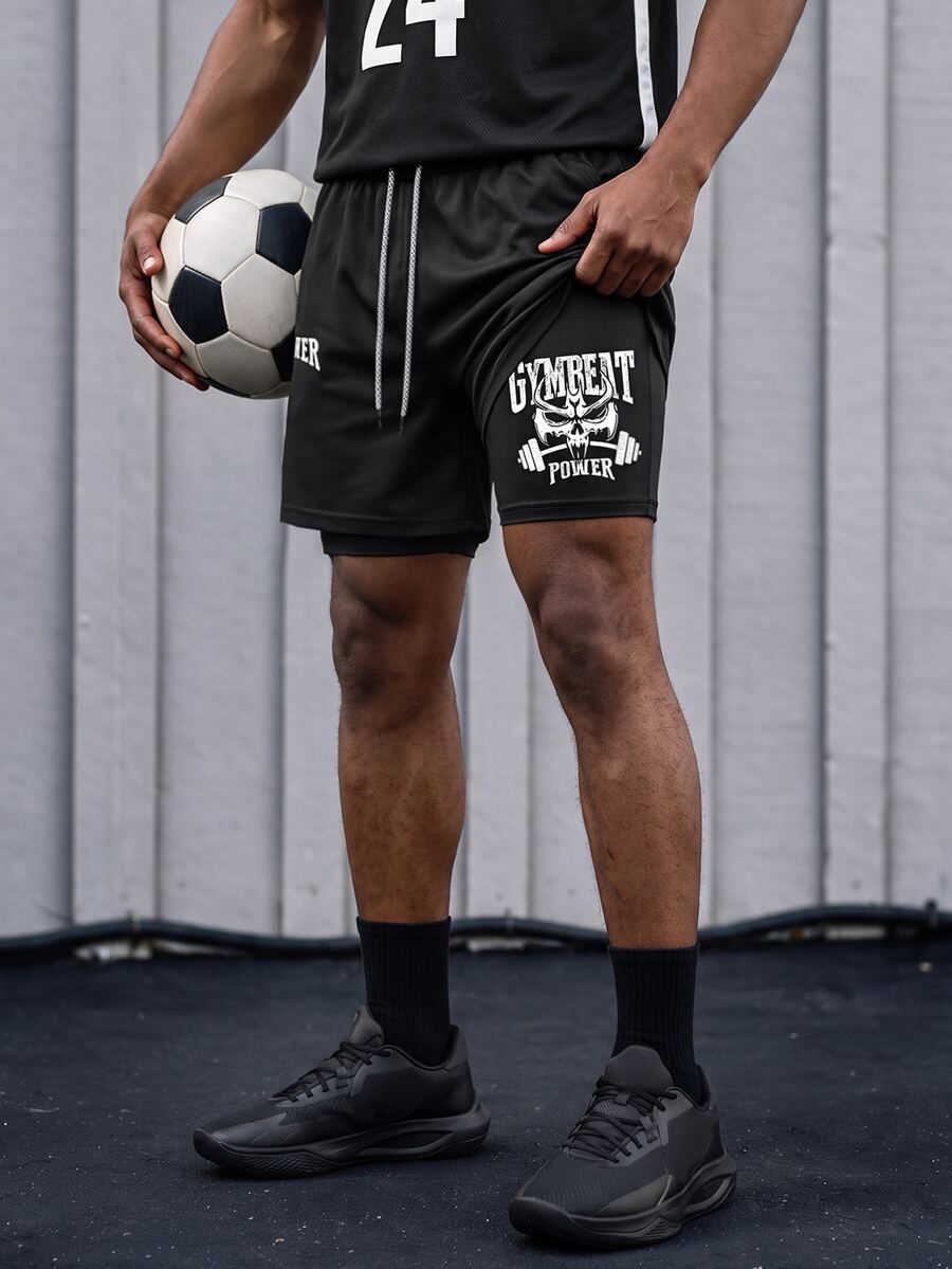Gym Rark Men's Drawstring Waist Letter Print Casual Daily Sports Shorts - Black - View 1