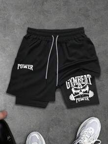 Gym Rark Men's Drawstring Waist Letter Print Casual Daily Sports Shorts - Black - View 2