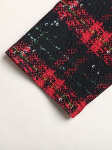 SHEIN 少女秋冬聖誕格紋鈕扣長袖夾克與迷你裙套裝 - 彩色 - 查看 6