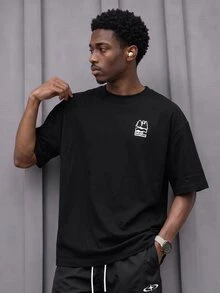 Gym Rark Men Letter Graphic Outdoor Tee - Black - View 1