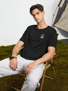 Gym Rark Men Letter Graphic Outdoor Tee - Black - View 8