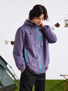 In My Nature Men's Hooded Drawstring Windbreaker Waterproof Jacket Back To School Gym Clothe Hiking Outfit Plain Zip Up,Purple Jacket - Purple - View 11