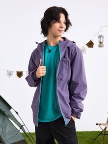 In My Nature Men's Hooded Drawstring Windbreaker Waterproof Jacket Back To School Gym Clothe Hiking Outfit Plain Zip Up,Purple Jacket - Purple - View 8