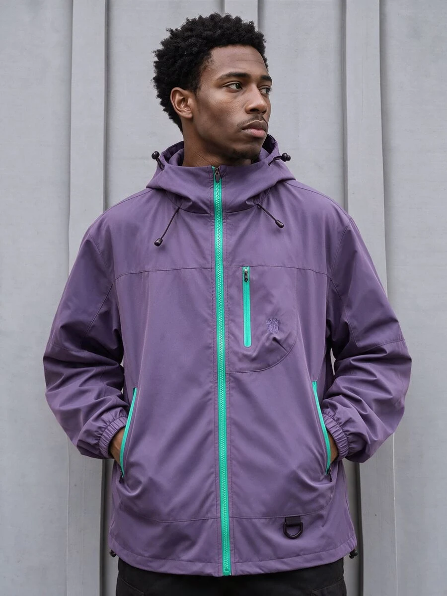 In My Nature Men's Hooded Drawstring Windbreaker Waterproof Jacket Back To School Gym Clothe Hiking Outfit Plain Zip Up,Purple Jacket - Purple - View 1