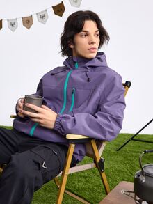 In My Nature Men's Hooded Drawstring Windbreaker Waterproof Jacket Back To School Gym Clothe Hiking Outfit Plain Zip Up,Purple Jacket - Purple - View 6