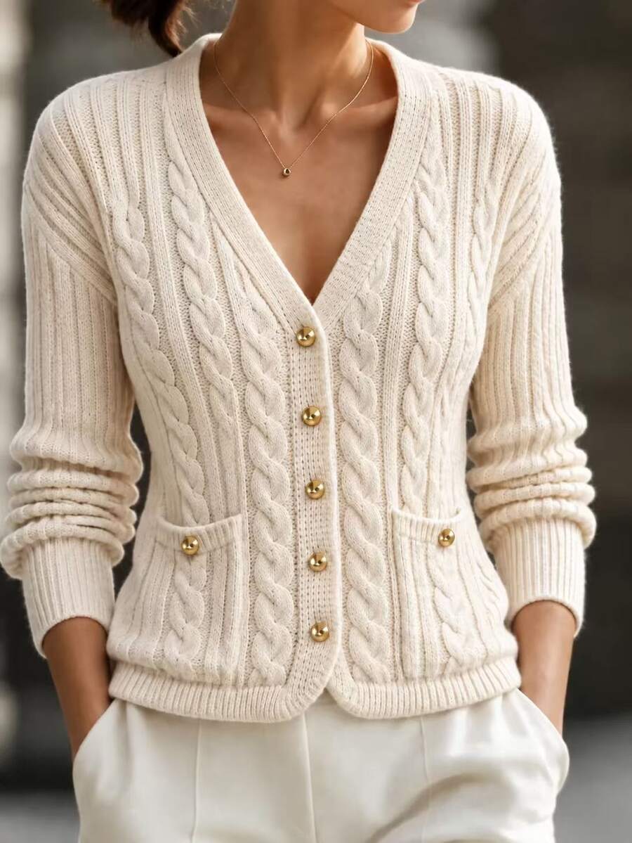 LUMIGAL Women's Casual Solid Color Cardigan, Autumn/Winter - Apricot - View 1