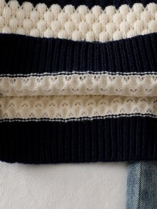 SHEIN Playful Pals Young Boys Long Sleeve Blue & White Striped Colorblock Sweater, Suitable For Spring, Autumn, Winter, Fall/Winter Seasons Pullover - Multicolor - View 9