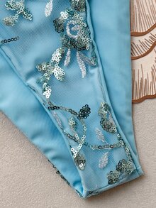 SHEIN SunnyBelle Spring/Summer Fashion Hot-Selling Embroidered Fabric Two-Piece High-End Vacation Bikini Set - Blue - View 7