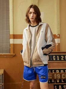Sport MetroGents Boyfriend Style Men's Casual Color Block Patchwork Sports Jacket Sports Jacket - Beige - View 5