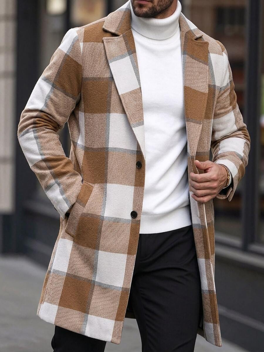 Manfinity CasualCool Men's Plaid Button-Up Long-Sleeve Coat, Autumn And Winter Style. - Multicolor - View 1