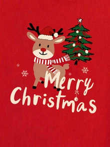 Manfinity Homme Men's Christmas Reindeer Print Short Sleeve Casual T-Shirt, Suitable For Family Gatherings - Red - View 2