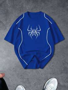 GymRaken Men's Spider Print Short Sleeve Loose Fit Sports T-Shirt, Gym - Blue - View 3