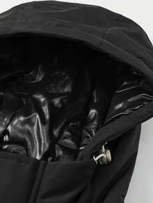 Sport MetroGents 男士纯色前拉链长袖口袋简约休闲连帽棉服外套 - 黑色 - 查看 4
