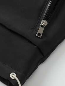 Sport MetroGents 男士纯色前拉链长袖口袋简约休闲连帽棉服外套 - 黑色 - 查看 5