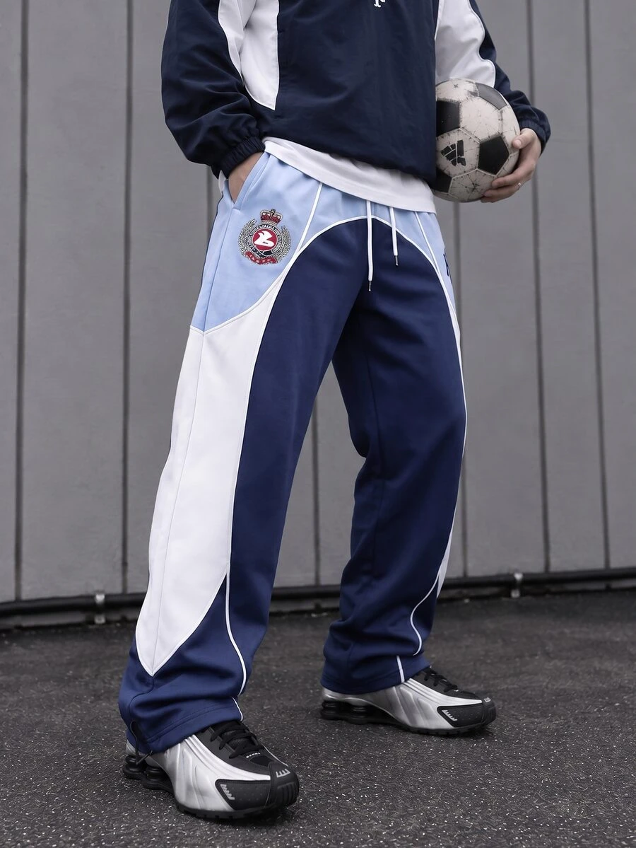 Sport MetroGents Men's Drawstring Waist Letter Print Colorblock Casual Daily Travel Sports Long Pants - Multicolor - View 1