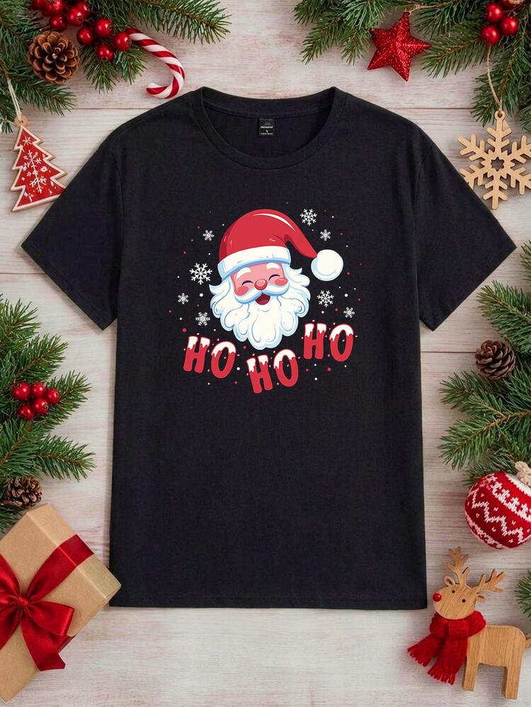 Manfinity Homme Men's Standard Size Black Fitted Short Sleeve T-Shirt, Santa Claus Graphic T-Shirt, Christmas T-Shirt - Black - View 4