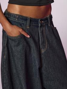 COUREZ Baggy Balloon Jeans With Adjustable Straps In Rinse Wash /Y2K Fall Clothes For Women Women Fall/Winter Pants Autumn Clothes Going Out Outfits  - Black - View 7