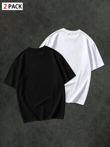 GymRaken Men's 2pcs Summer Loose Comfortable Drop Shoulder Sports T-Shirt 2pcs Set, Gym, Holiday - Black - View 2