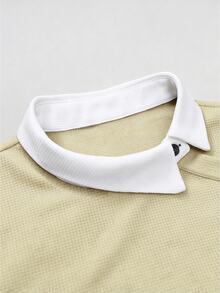 Manfinity Homme 男士撞色長袖休閒通勤百搭針織鈕扣 Polo 衫 灰色 正式 儀式感 - 卡其色 - 查看 6