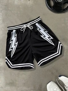 Sport MetroGents 男式条纹闪电印花抽绳腰运动短裤健身服跑步短裤 - 彩色 - 查看 5