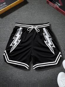 Sport MetroGents 男式条纹闪电印花抽绳腰运动短裤健身服跑步短裤 - 彩色 - 查看 3