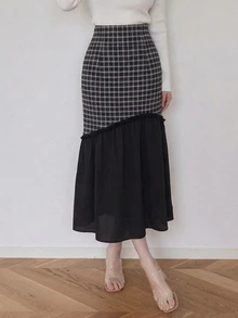 FRIFUL Women's Plaid Colorblock Casual Daily Skirt - Grey - View 5