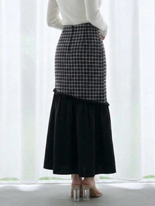 FRIFUL Women's Plaid Colorblock Casual Daily Skirt - Grey - View 9