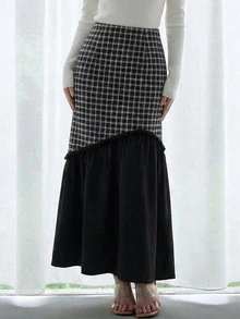 FRIFUL Women's Plaid Colorblock Casual Daily Skirt - Grey - View 10
