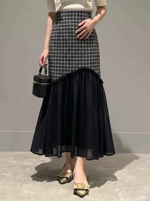 FRIFUL Women's Plaid Colorblock Casual Daily Skirt - Grey - View 3