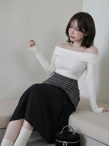 FRIFUL Women's Plaid Colorblock Casual Daily Skirt - Grey - View 4