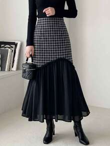 FRIFUL Women's Plaid Colorblock Casual Daily Skirt - Grey - View 1