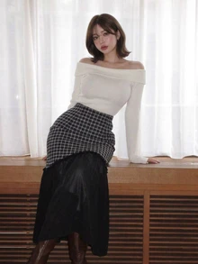 FRIFUL Women's Plaid Colorblock Casual Daily Skirt - Grey - View 11