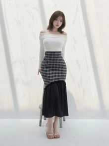 FRIFUL Women's Plaid Colorblock Casual Daily Skirt - Grey - View 8