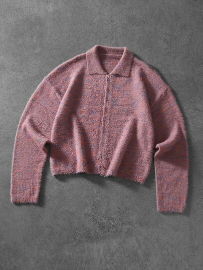 Manfinity EMRG Men's Casual Versatile Everyday Cardigan With Turn-Down Collar,Vacation Autumn Y2k Goth Vacation Beach PINK