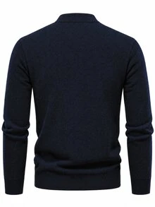 Manfinity Homme Men's Autumn/Winter Knitted Cardigan , Formal, Daily Wear, For Fall, Ceremony Style For Commuting, Old Money - Navy Blue - View 3