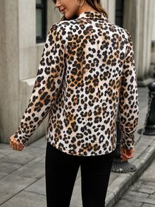 SHEIN Women's Autumn Long Sleeve Fashion Elegant Woven Blouse Dinner Office Beige Leopard-Print Fashion Printed Shirt - Multicolor - View 2
