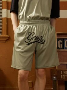 Gym Rark 男友风男士字母印花背心短裤运动套装，健身服运动套装 - 綠色 - 查看 8