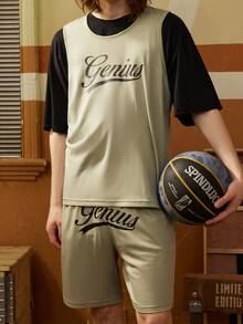 Gym Rark 男友风男士字母印花背心短裤运动套装，健身服运动套装 - 綠色 - 查看 2