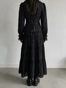 SHEIN ICON 女款純色百褶休閒百搭日常穿著上衣 - 黑色 - 查看 2
