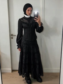 SHEIN ICON 女款純色百褶休閒百搭日常穿著上衣 - 黑色 - 查看 4