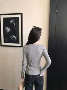 DAZY Layered Slim Fit 2 In 1 Colorblock Knit Cardigan, Elegant Commuter Long Sleeve Top For Women - Grey - View 4