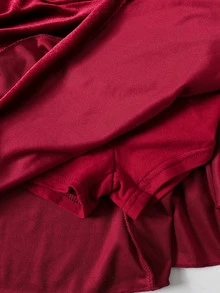 SHEIN Tween女孩秋冬不對稱單肩金屬玫瑰裝飾抓皺層次下擺天鵝絨洋裝 派對禮服 正式洋裝 聖誕節萬聖節新年紅色洋裝 - 酒紅色 - 查看 4