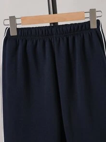 Casuvi Kids 青少年男孩秋冬保暖內裡加厚運動套裝，拼色連帽拉鍊運動外套 + 側條紋慢跑長褲 2件套，插肩袖小馬印花裝飾，柔軟針織面料，寬鬆休閒版型，適合學校、戶外、居家穿著，男孩秋冬時尚2件套 - 彩色 - 查看 8