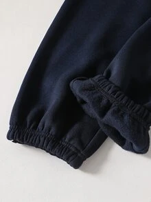 Casuvi Kids 青少年男孩秋冬保暖內裡加厚運動套裝，拼色連帽拉鍊運動外套 + 側條紋慢跑長褲 2件套，插肩袖小馬印花裝飾，柔軟針織面料，寬鬆休閒版型，適合學校、戶外、居家穿著，男孩秋冬時尚2件套 - 彩色 - 查看 5